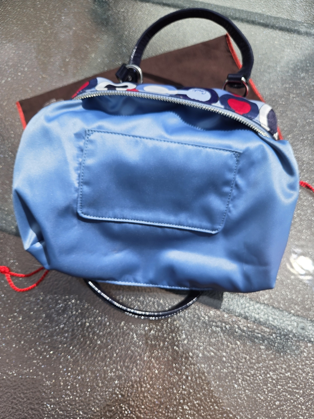 Coach Sateen Signature Circle Print Satchel - Navy, Red & White - Picture 9 of 9